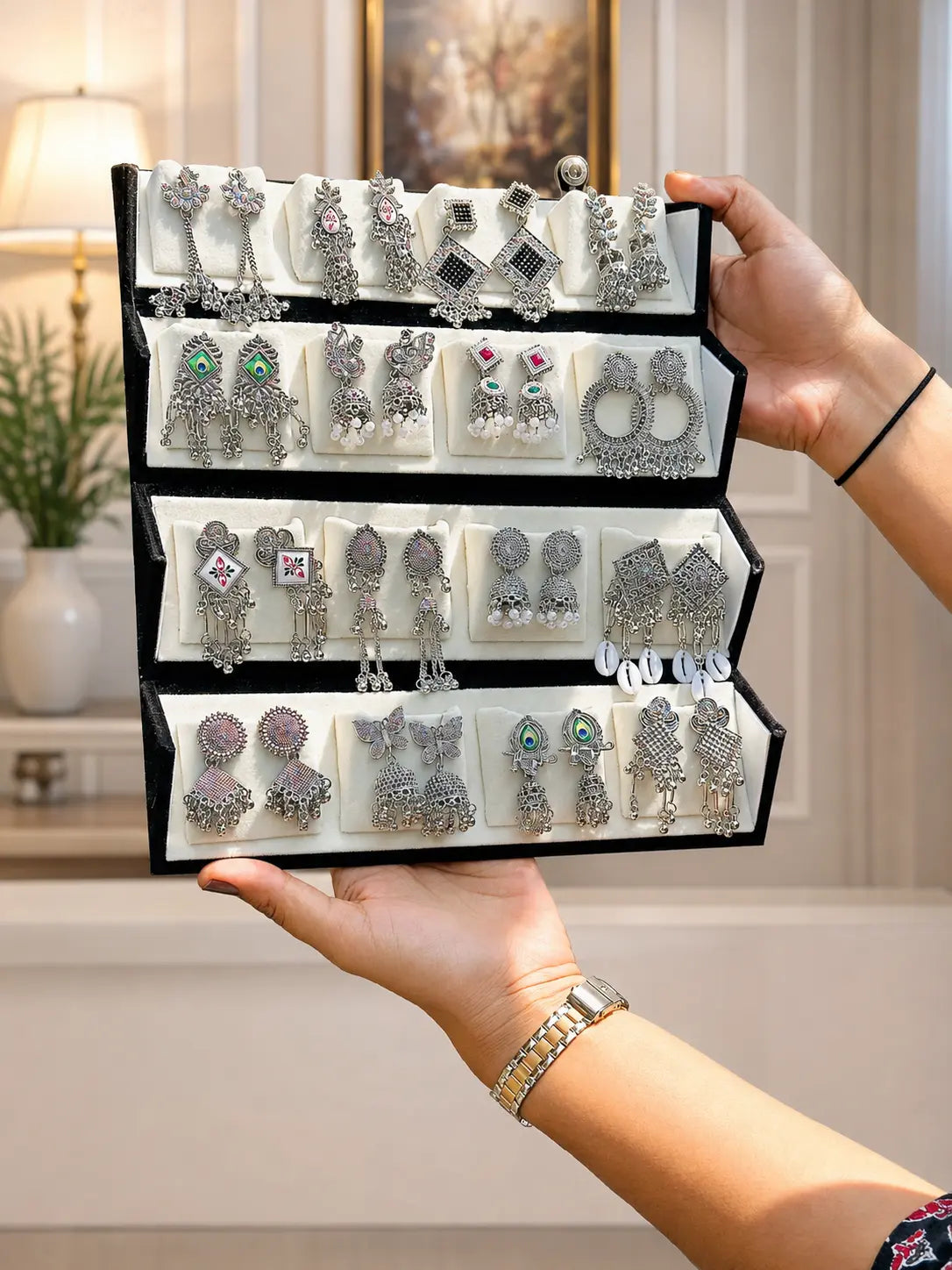 16 Premium Silver Jhumka Set – 3-Layer