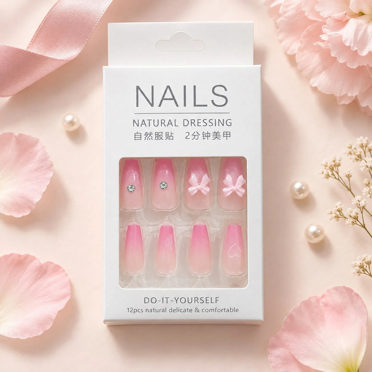 ๐ธ Pink Ombre Bow Nail Set