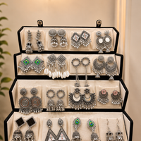 16 Premium Silver Jhumka Set – 3-Layer