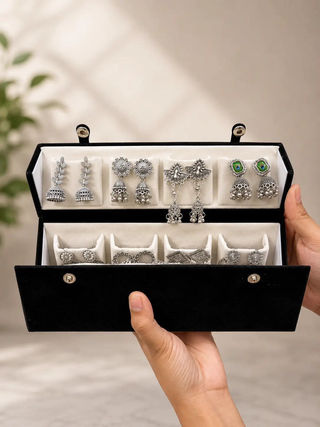 16 Premium Silver Jhumka Set – 3-Layer