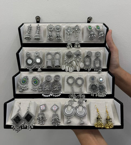 16 Premium Silver Jhumka Set – 3-Layer