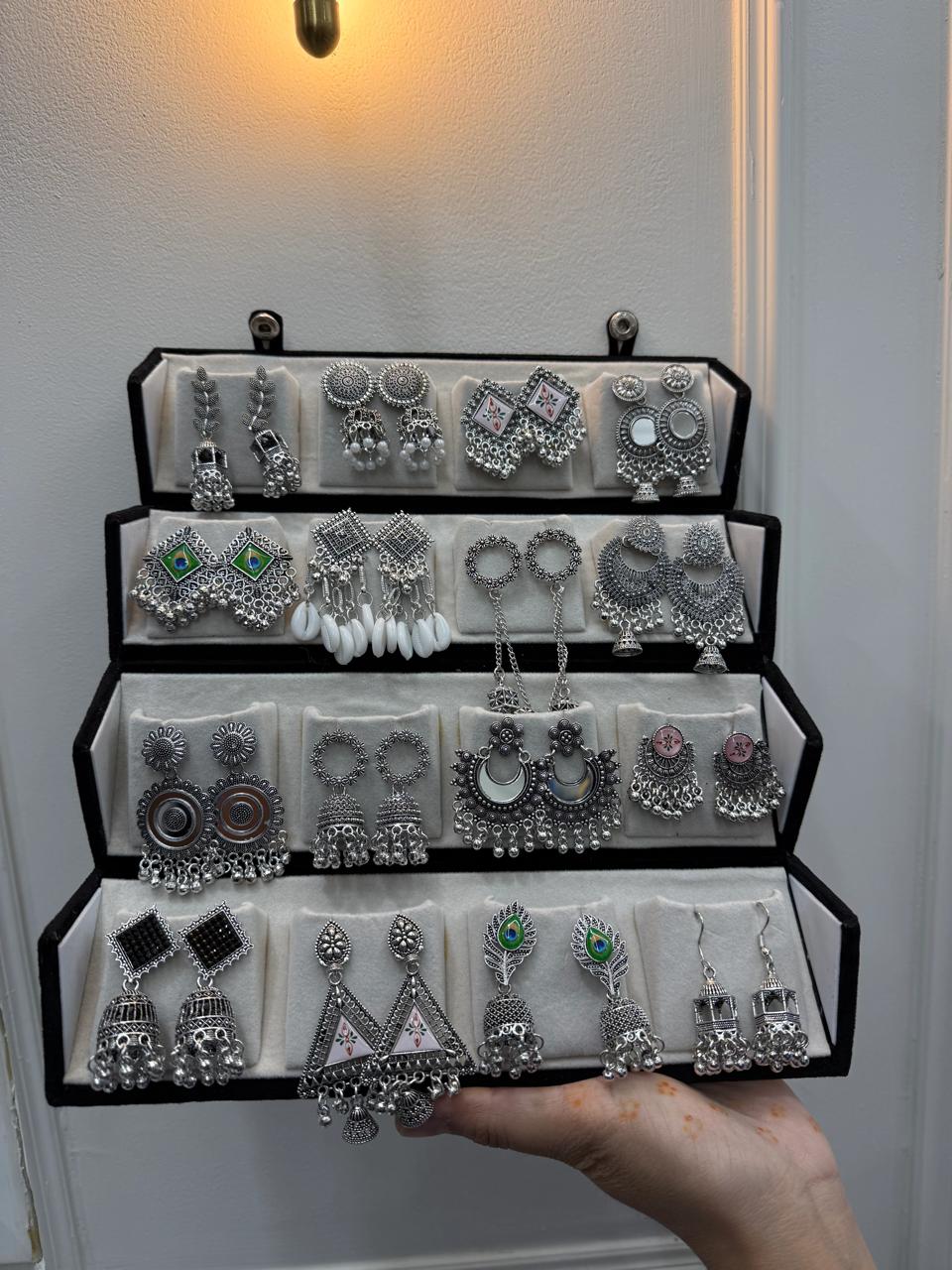 16 Premium Silver Jhumka Set – 3-Layer