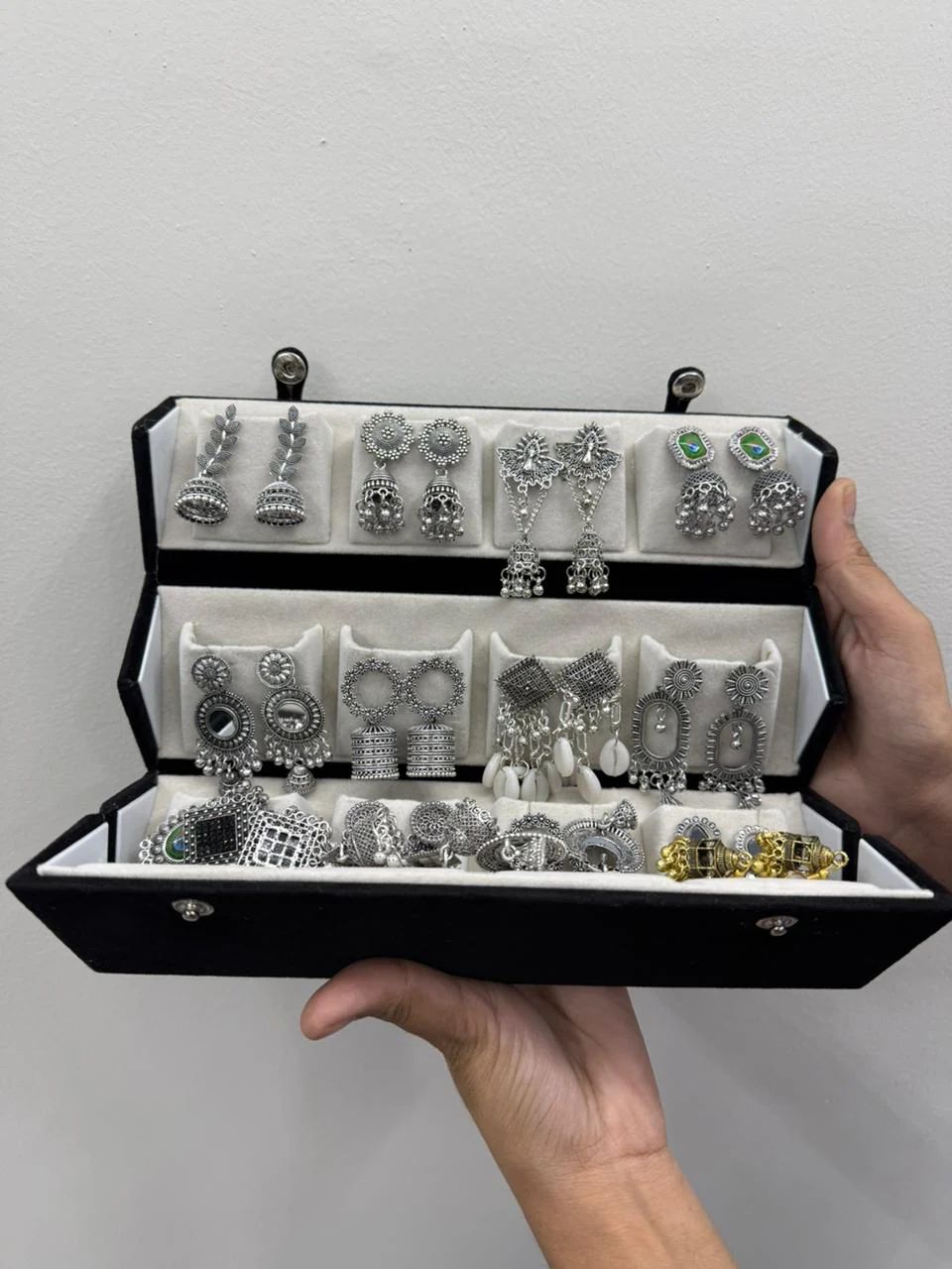 16 Premium Silver Jhumka Set – 3-Layer