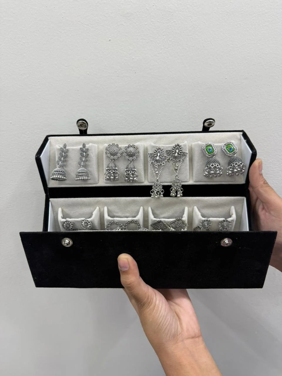 16 Premium Silver Jhumka Set – 3-Layer