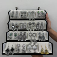 16 Premium Silver Jhumka Set – 3-Layer