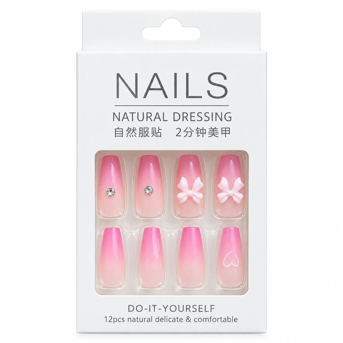 🌸 Pink Ombre Bow Nail Set