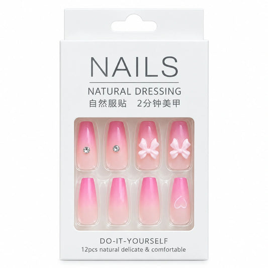 🌸 Pink Ombre Bow Nail Set