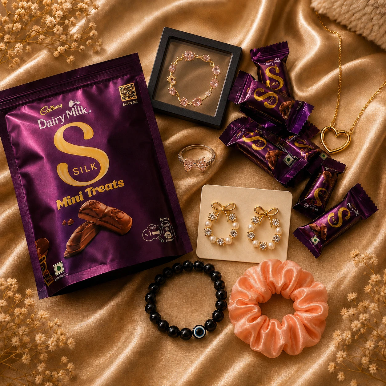 Viral Jewellery Combo + Cadbury Dairy Milk Silk Mini Treats