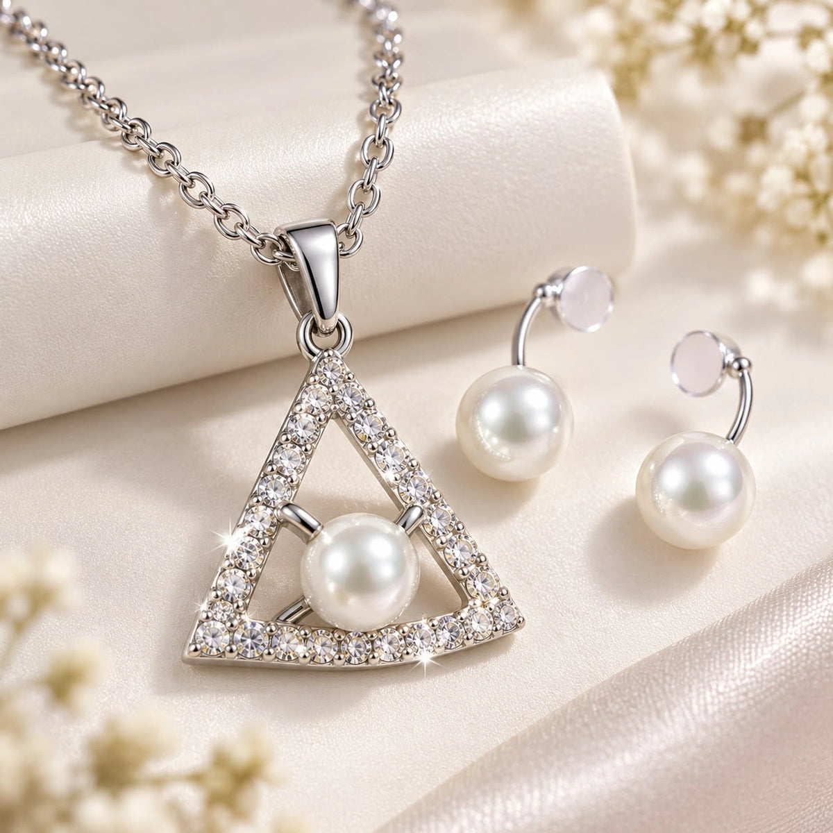 ✨ Silver Grace Pearl Jewellery Set