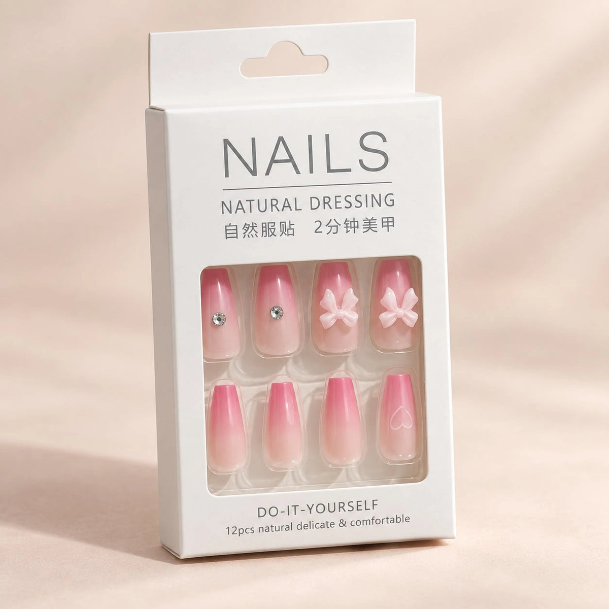 🌸 Pink Ombre Bow Nail Set